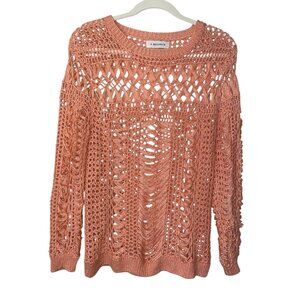 Bellmur Womens Shrimp Pink Crocheted Open Knit Beachy Sweater S